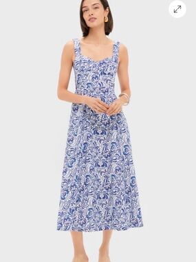 Blue & White Printed Maxi Dress with Sweetheart Neckline